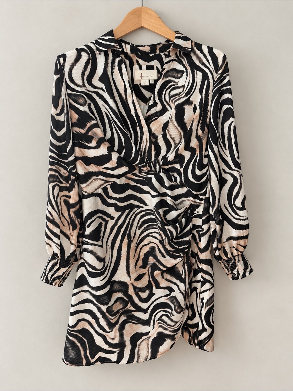 Anthropologie Animal Printed Dress Long Sleeve - Black & Cream